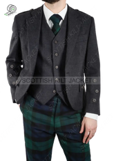 Braemar Charcoal Tweed Kilt Jacket & 5 Buttons Vest